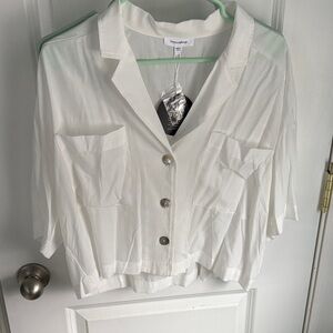 Mittoshop Cream Button-Up cropped Shirt